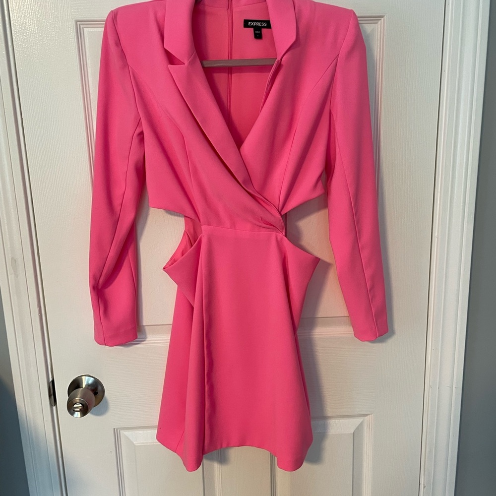 Express Pink and Orange Sheath Dress with Notched Collar